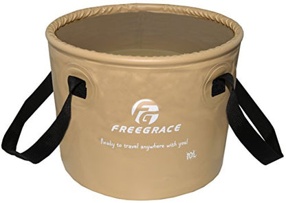 Freegrace Collapsible Bucket with Mesh Tool Pocket - 10L, 16L & 23L Portable Folding Water Container - Heavy Duty 500D Tarpaulin, BPA-Free Wash Basin for Camping, Fishing, RV, and Car Washing - color: Khaki