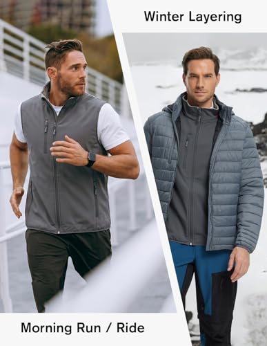 fit space Men's Lightweight Vest Softshell Sleeveless Windproof Jacket with Zipper Pcoket Cycling Travel Hiking Running Golf - color: Grey, size: Small