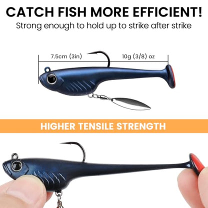 TRUSCEND Duramax Pre-Rigged Saltwater Fishing Lures with BKK Jig Hooks, Easy Catch 10X Tear-Resistant TPE Soft Swimbait for Redfish Grouper Striper Bass Trout Crappie Walleye, Weedless Freshwater Bait - color: C1-3"-3/8oz