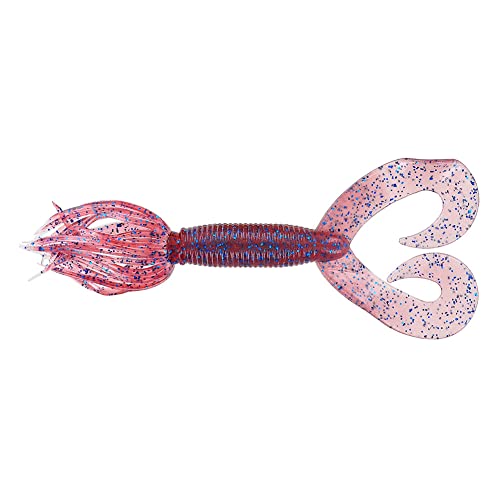 Yamamoto 5" Double Tail Hula Grub - Realistic Easy-to-Use Soft Plastic Fishing Lure Bait with Free-Flowing Skirt - 10 Pack - size: 5 inch, style: Cinnamon Red (Red Brown) With Small Blue Flake