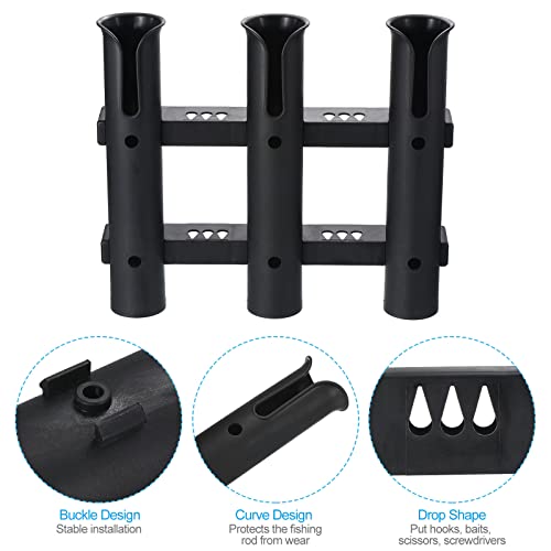 PATIKIL Fishing Rod Holder Brackets, Plastic 3 Link Tube Rod Rack, 2 Pack Wall/Side Mounted Fishing Pole Holder with Screws for Truck, Kayak, Black