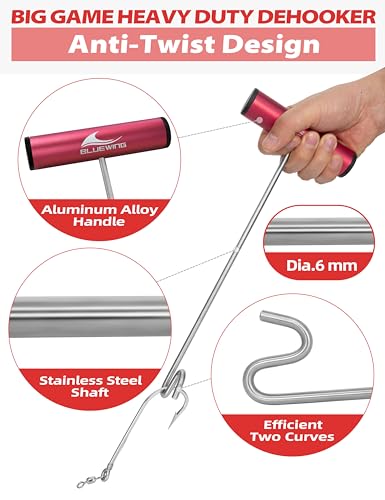 BLUEWING Fishing Hook Remover 12in/24in Stainless Steel Fish Dehooker Saltwater Push and Pull Dehooking Tool, Twist Resistance Design 1pc - color: Red, size: 24", style: Dual Curve Design