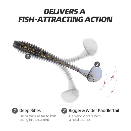 Paddle Tail Swimbaits 100/80/50PCS, 5/4/3/2 inch Soft Fishing Lures Bulk Pack – Durable Lifelike Action Lures for Bass, Trout, Crappie – Freshwater & Saltwater Fishing Gifts - color: Black-Gold, size: 3in, 100pcs