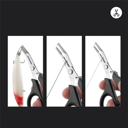Multifunctional Fishing Plier Fish Hook Remover Cutter Scissors with Hooked Tip Practical Fishing Tool Durable Stainless Steel Fish Hook Remover Multifunctional Fishing Tool Accessory, Black