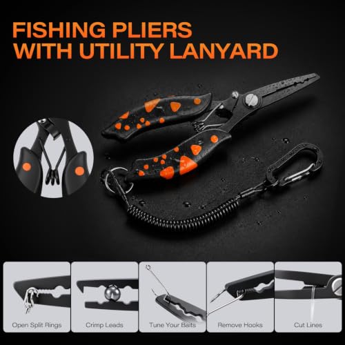Fishing Tool Kit, Fishing Accessories with Fillet Knife, Fish Hook Remover, Fishing Pliers with Lanyard, Fish Lip Gripper, Fishing Braid Scissors, Tool Retractor