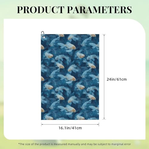 Blue Fish Pond Print Golf Towel, Microfiber Golf Towels for Bags with Carabiner Clip 16 x 24 inches, Men Womens Golfs Accessories