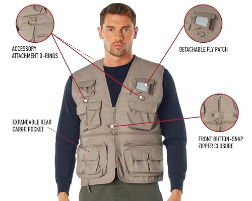 Rothco Uncle Milty Travel Vest - Outdoor Fishing Camping 17 Cargo Pocket Jacket - color: Khaki, size: Large