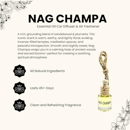 Nag Champa Car Air Freshener – Hanging Essential Oil Diffuser for Car, Closet, or Sacred Space – Long-Lasting Natural Aroma, 2-Pack Spiritual Deodorizer