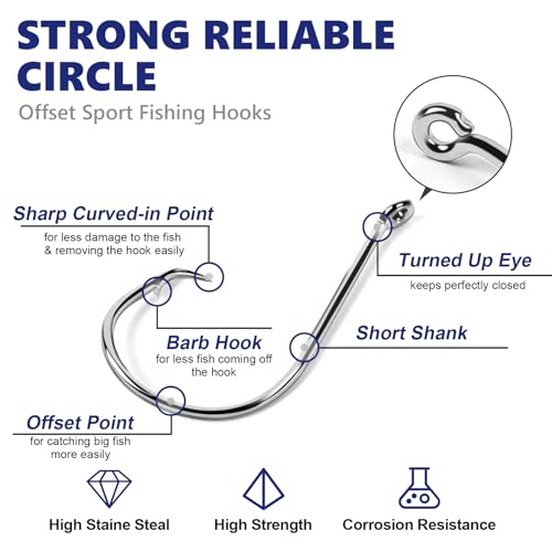 UCEC Circle Hooks Fishing Hooks 2X Strong Offset Circle Hooks Saltwater Black High Carbon Steel Octopus Catfish Hooks Fishing Gear Tackle 150pcs/ 240pcs - Size:#1 1/0 2/0 3/0 4/0 5/0 6/0 8/0 - color: Silver One Size, size: 40pcs, 4/0