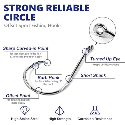 UCEC Circle Hooks Fishing Hooks 2X Strong Offset Circle Hooks Saltwater Black High Carbon Steel Octopus Catfish Hooks Fishing Gear Tackle 150pcs/ 240pcs - Size:#1 1/0 2/0 3/0 4/0 5/0 6/0 8/0 - color: Silver One Size, size: 40pcs, 4/0