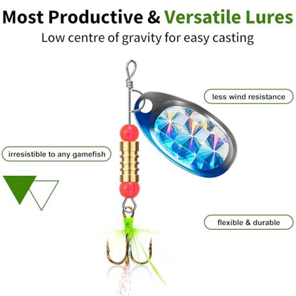 TRUSCEND Swim or Jig Fishing Spinner Baits for Freshwater and Saltwater, Rooster Tail Fishing Lures for Trout Bass Walleye Crappie Salmon Pike, Blade Bait with Copper Blade - color: D-12pcs-2.2-3in