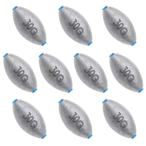 Egg Sinkers Fishing Weights, Bullet Fishing Weights | Lead Oval Shaped Fishing Weights Sinkers for Saltwater Freshwater Fishing 1/4oz to 3oz - size: 1oz-10pcs