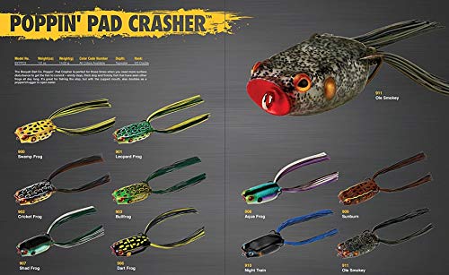 BOOYAH Poppin' Pad Crasher Topwater Bass Fishing Hollow Body Frog Lure with Weedless Hooks - color: Shad Frog