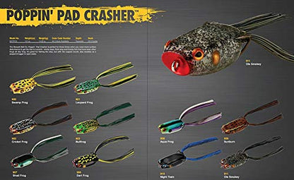 BOOYAH Poppin' Pad Crasher Topwater Bass Fishing Hollow Body Frog Lure with Weedless Hooks - color: Shad Frog