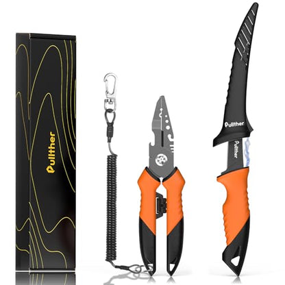 2PC Fishing Tool Kit - 7" Fillet Knife,Fishing Pliers,Multitool Hook Remover Fishing Pliers,Fishing Gear for Saltwater - color: 7"Fillet Knife with Magnetic Protective Sheath+ 7.5"Fishing Pliers