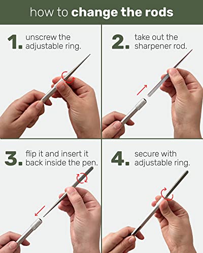 Wamery Serrated Knife Sharpener - Retractable Diamond Rod Pocket Sharpener for Serrated & Straight Blades - Multifunctional Sharpening Tool for Outdoor Kitchen Fishing Hunting (Silver) - color: Silver