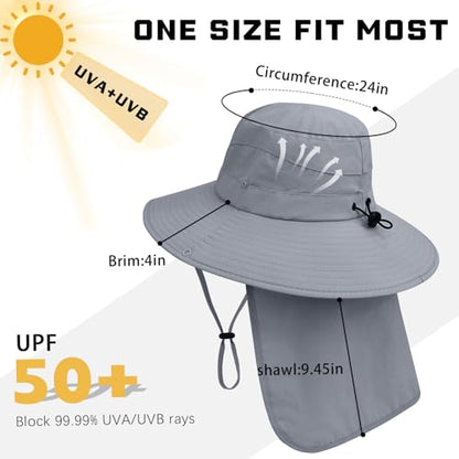 Sun Hats for Men Women, UPF50+ Protection Safari Hat,Wide Brim Fishing Hat with Neck Flap,Bucket Hats for Beach Hiking - color: Darkgrey