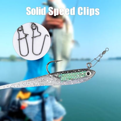 50-Pack Speed Clips for Fishing Lures, Stainless Steel Fishing snap swivels, Rolling Ball Bearing Barrel Swivel (24LB-145LB)