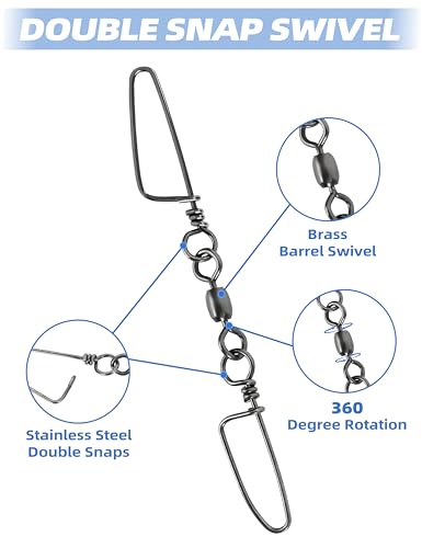 BLUEWING 10pcs Double Snap Swivels 75lbs, 135lbs, 200lbs, 300lbs Stainless Steel Coastlock Fishing Snap Swivel High Strength Saltwater Fishing Tackle Connector - size: 200lbs