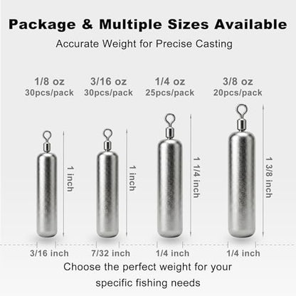 Drop Shot Fishing Weights with Rolling Swivel Streamlined Lead Fishing Sinkers for Freshwater Saltwater Catfish Bass Casting Fishing and Bottom Fishing Rigs - size: 3/8oz-20pcs-pencil1
