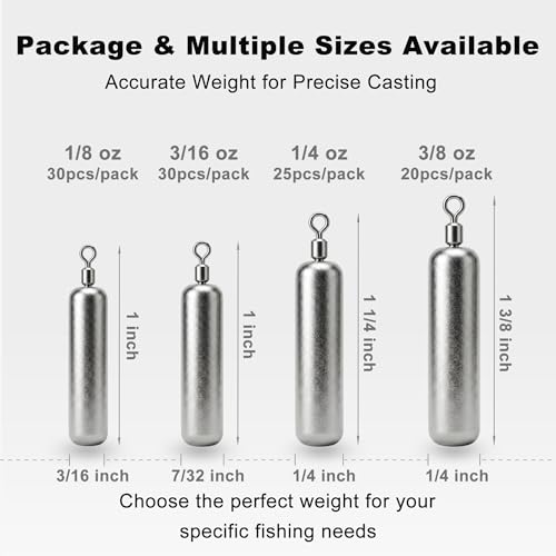 Drop Shot Fishing Weights with Rolling Swivel Streamlined Lead Fishing Sinkers for Freshwater Saltwater Catfish Bass Casting Fishing and Bottom Fishing Rigs - size: 3/16oz-25pcs-pencil1