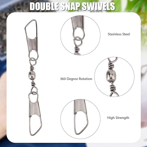 SUPERFINDINGS 30Pcs Double Fishing Snap Swivels Carbon Steel Fishing Rolling Bearing Connector Fishing Rolling Ball with Snap Connector Fishing Tackle Fishing Accessories, 89mm