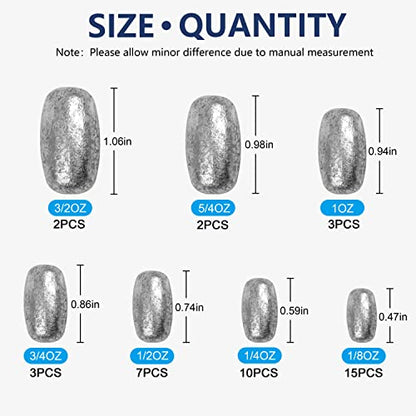 Fishing Egg Sinker Weights Kit, 42pcs Saltwater Fishing Weights Assortment Oval Drop Bass Casting Worm Weights Tackle for Saltwater Freshwater Fishing