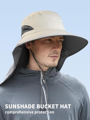 Fishing Hat, Men's Sun Hat, Anti-UV Sun Protection Wide Brim Fisherman Hat with Neck & Face Flap Cover, XL - color: Khaki, size: Large-X-Large