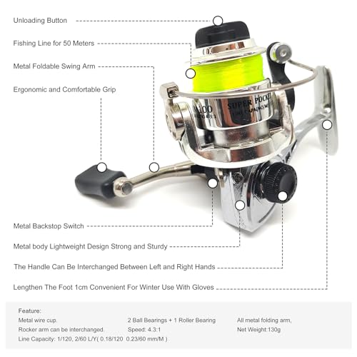 Portable Mini 38inches Telescopic Pen Fishing Rod and Reel Combo, Pocket Small Fishing Pole with All Metal Spinning Reel for River Lake Ice Fishing etc.