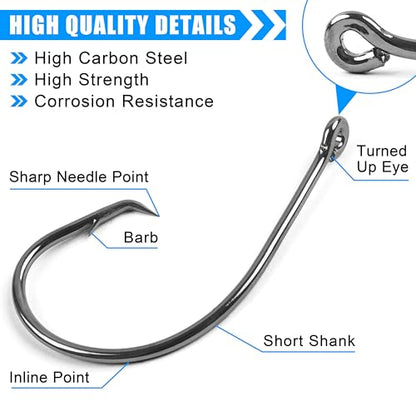 Circle Hooks Saltwater,50/150pcs Fishing Hooks Inline High Carbon Steel Fish Hook Straight Eye Barbed Point Octopus Hook for Catfish Bass Saltwater Freshwater Fishing - size: 3/0_150pcs