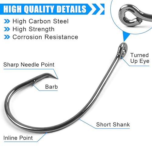 Circle Hooks Saltwater,50/150pcs Fishing Hooks Inline High Carbon Steel Fish Hook Straight Eye Barbed Point Octopus Hook for Catfish Bass Saltwater Freshwater Fishing - size: 2/0_150pcs