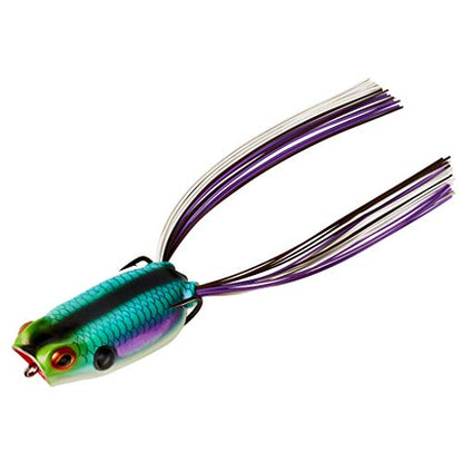 BOOYAH Poppin' Pad Crasher Topwater Bass Fishing Hollow Body Frog Lure with Weedless Hooks - color: Aqua Frog