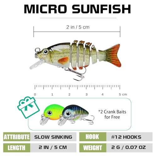 TRUSCEND Swimmax Easy Catch Fishing Lures with BKK Hooks, Wiggling, Vibrating, Rattling and Gurgling for More Bite, Heavy-Duty Dyneema Fiber Jointed Swimbaits for Bass, Trout, Walleye, Crappie, Pike - color: B-2",0.07oz