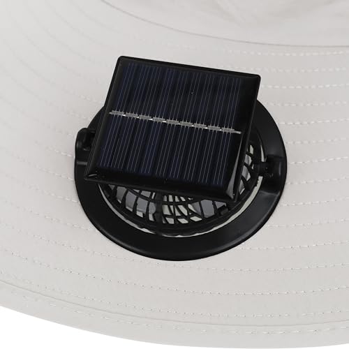Extra Wide Brim Solar Fan Hat, Mens Fishing Hat with Fan, Neck Flap Sun Hat, UPF 50+ Solar Powered Cooling Cap Fisherman Hats - color: Light Grey With Neck Flap