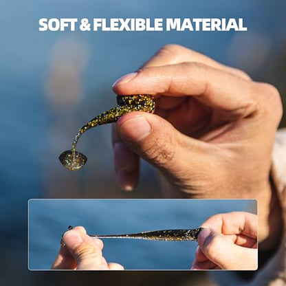 30pcs Soft Plastic Swimbaits with Paddle Tail, T-Tail Fishing Lures for Vertical Jigging and Casting, Freshwater Swimbaits for Bass, Trout, Walleye & Crappie - color: Classic, 2.5''