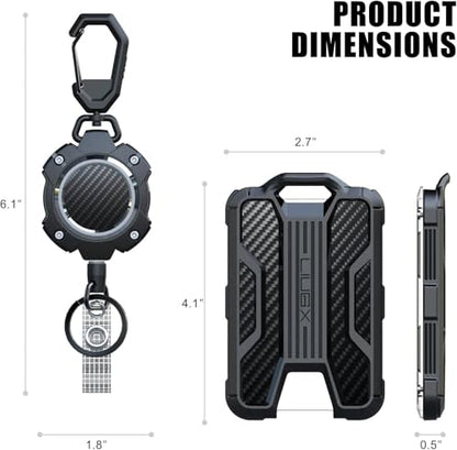 LIUGX Retractable Badge Holders, Heavy Duty Carabiner Keychain Clip,Durable ID Card Holder (Holds 4 Cards), with 31.5” Retractable Badge Reel,10,000+ Rebound,Carbon Fiber-Texture,White - color: White