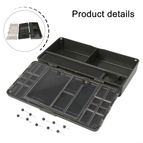 Carp Fishing Tackle Box with 10 Rig Pins, Deep Compartment for Spools and Tools, PVC Storage System for Leader Lines and Accessories, Black