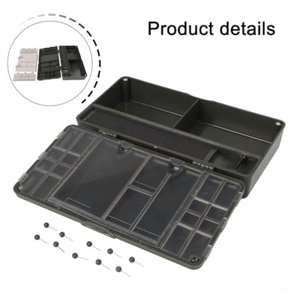 Carp Fishing Tackle Box with 10 Rig Pins, Deep Compartment for Spools and Tools, PVC Storage System for Leader Lines and Accessories, Black