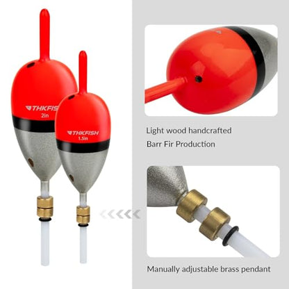THKFISH Wood Slip Bobber for Fishing with Brass Weighted Crappie Floats - color: Red, size: 1.5in * 5pcs