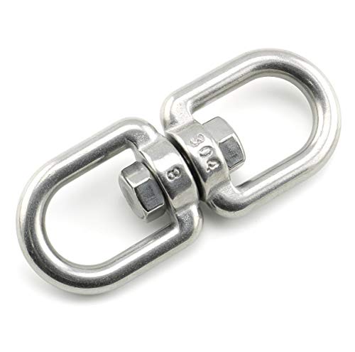 1PCS M8 Double Ended Swivel Eye Hook 304 Stainless Steel Eye to Eye Swivel Shackle Ring Connector + 2PCS M8 Snap Hook - size: M8