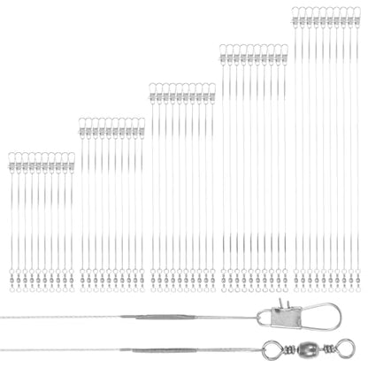 50 Pcs Fishing Leaders with Swivels, Steel Wire Fishing Leader | High-Strength Anti-Bite Wire Leader Line Kit for Saltwater Freshwater, Connects Lures, Hooks, Rigs (Green, 4/6/8/10/12 Inch) - color: Silver