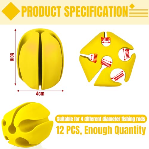 Blueweenly 12 Pcs Portable Silicone Fishing Pole Rod Holder Clips Fixed Ball 5 Holes Multifunctional Rubber Fishing Pole Puller Clips Bike Rod Holder Straps for Travel Ground Car Bike - color: Yellow