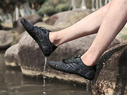 UBFEN Water Shoes for Men Women Quick Dry Swim Aqua Socks | Lightweight Barefoot-style Fit, Rubber Sole, Hiking, Fishing, Kayaking, Beach, Pool, Boating, Diving And Water-to-land Wear - color: Black, size: 8.5 Women/7 Men