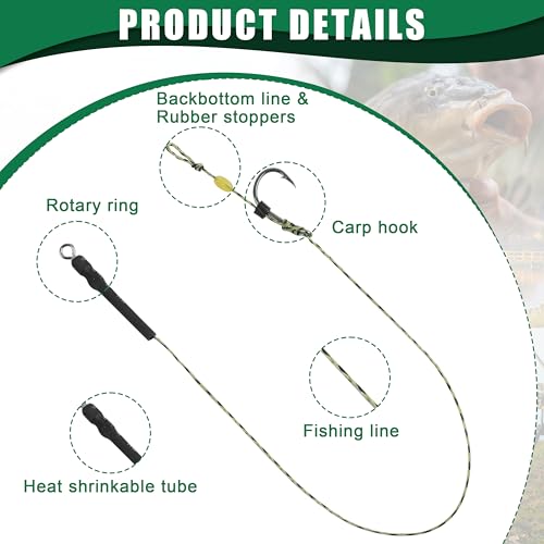 Carp Fishing Hair Rigs Kit, Carp Hook Rig Swivel Braided Thread Line with Corns Boilie Bait Stopper Stringer Needle Tool Accessories - style: 24pcs Pre-tied Carp Rigs (#2,#4,#6,#8)