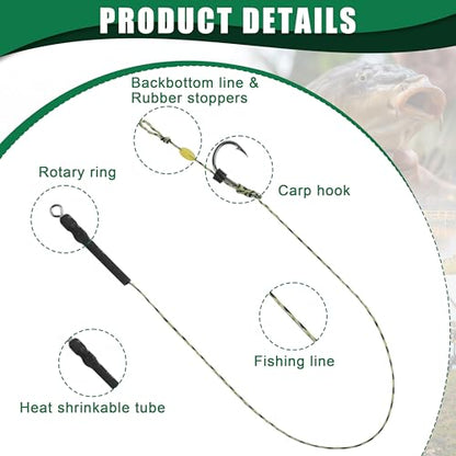 Carp Fishing Hair Rigs Kit, Carp Hook Rig Swivel Braided Thread Line with Corns Boilie Bait Stopper Stringer Needle Tool Accessories - style: 24pcs Pre-tied Carp Rigs (#2,#4,#6,#8)