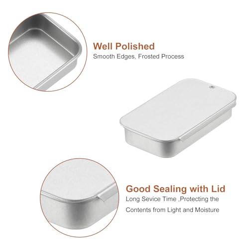 uxcell Metal Tin Box Containers, 6Pcs 2.4x1.3x0.4 Inch Silver Mini Portable Metal Slide Top Tin Containers for Jewelry Crafts