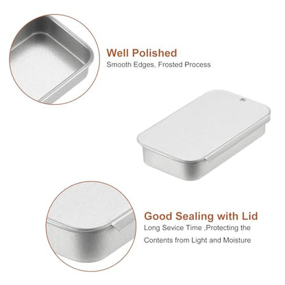 uxcell Metal Tin Box Containers, 6Pcs 2.4x1.3x0.4 Inch Silver Mini Portable Metal Slide Top Tin Containers for Jewelry Crafts
