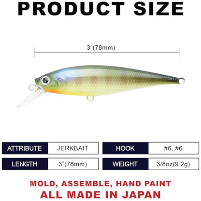 LUCKY CRAFT Pointer 78SP Fishing Lures, 3" Freshwater Bass & Trout Lures, Suspending 4ft-5ft Depth, Jerkbait, Bass Fishing Gear and Accessories, Ghost & Aurora - color: 269 BE Gill