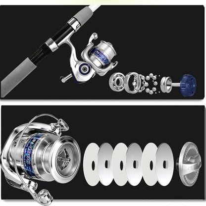 Spining Reels and Fishing Rod Combos (2-Pack), 5ft /6ft Fishing Pole, Size 2000 Reels, Pre-Spooled with 10 lb and 15 lb Mono Line - size: 4.92FT