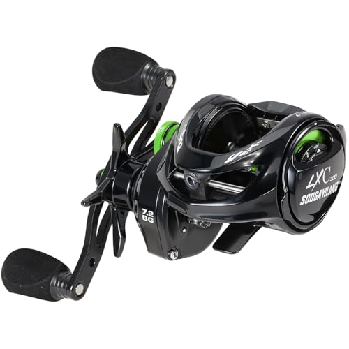 Sougayilang Cool Low Profile Baitcaster Reel - 300 Size, 7.2:1 Gear Ratio, 16lbs Max Drag, Ultra Smooth for Catfish, Musky, Bass - color: Green-LXC300 Right Handed